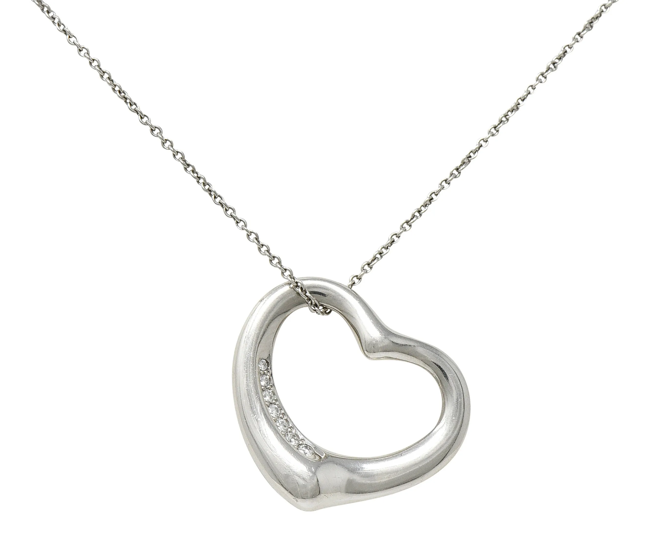 Elsa Peretti Tiffany & Co. Diamond Platinum 22 MM Open Heart Pendant Necklace