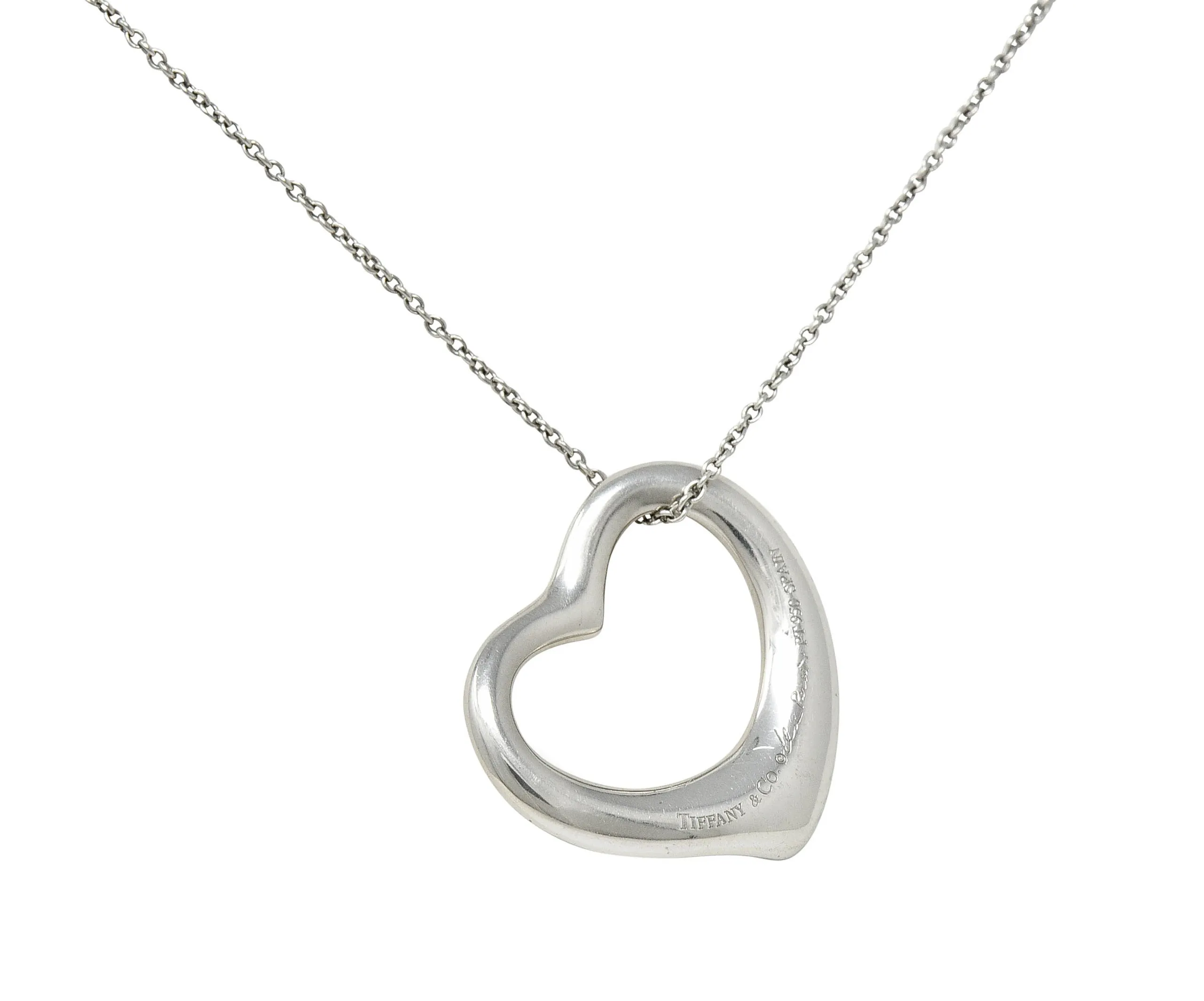 Elsa Peretti Tiffany & Co. Diamond Platinum 22 MM Open Heart Pendant Necklace