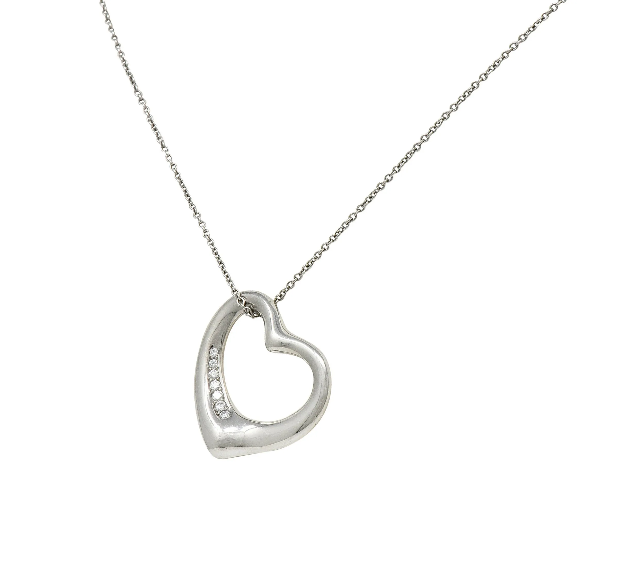 Elsa Peretti Tiffany & Co. Diamond Platinum 22 MM Open Heart Pendant Necklace