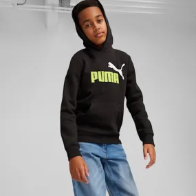 Essentials+ Two-Tone Big Logo Hoodie Youth | PUMA Black-Lime Sheen | PUMA Shoes | PUMA 