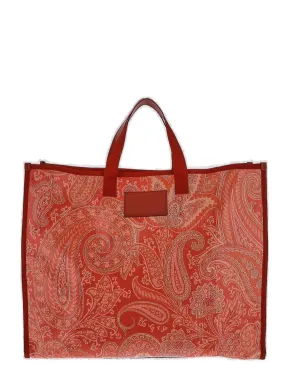 Etro Paisley Print Logo Patch Tote Bag