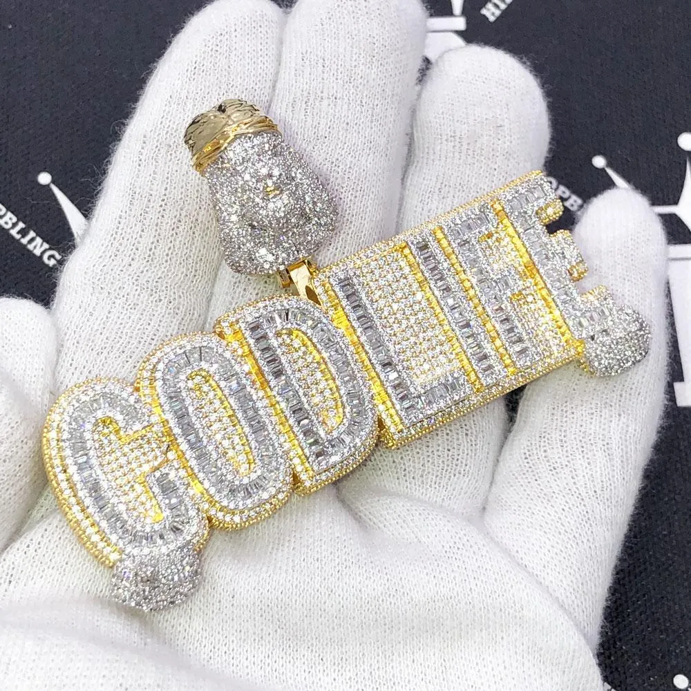 God Life Baguette CZ Hip Hop Bling Iced Out Pendant