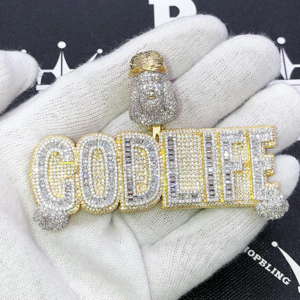 God Life Baguette CZ Hip Hop Bling Iced Out Pendant