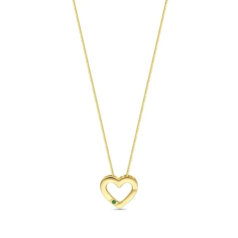 Gold Heart Pendant with 1.5mm Round Facet Emerald