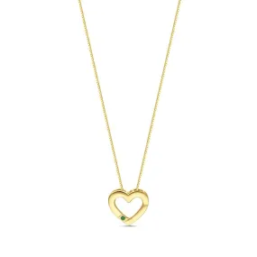 Gold Heart Pendant with 1.5mm Round Facet Emerald