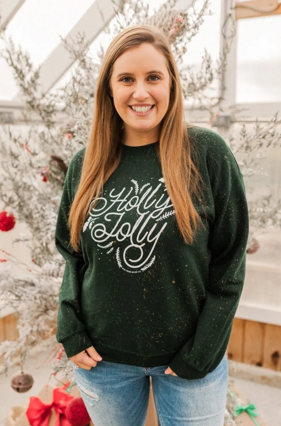 Holly Jolly Bleached Pullover- Wintergreen