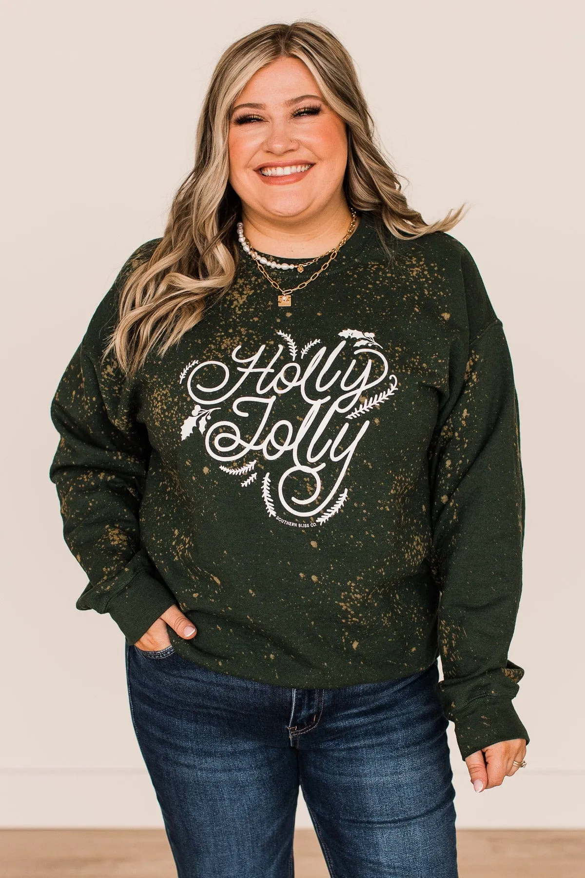 Holly Jolly Bleached Pullover- Wintergreen