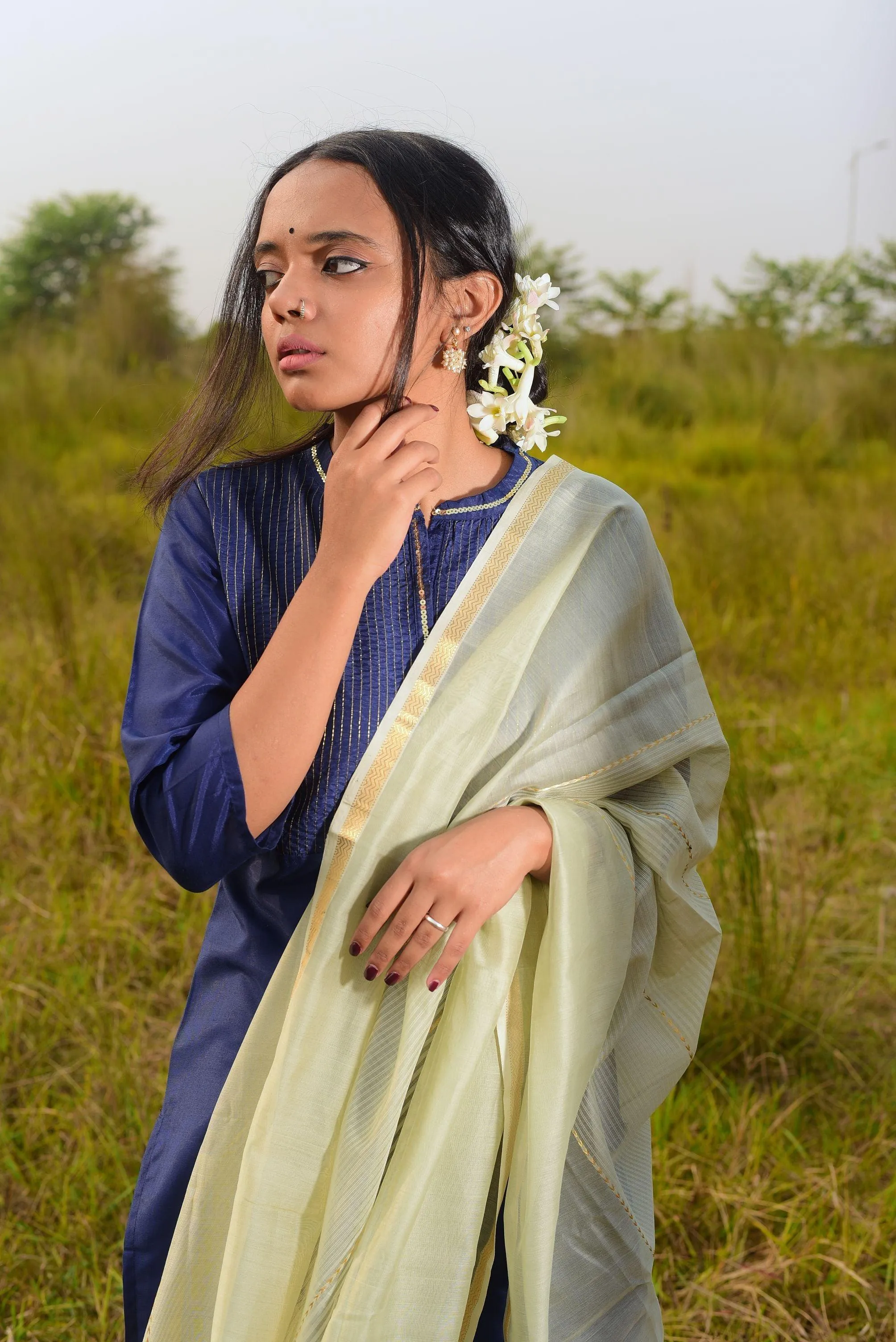 Kaisori Noor collection - Maheswari green silk cotton dupatta