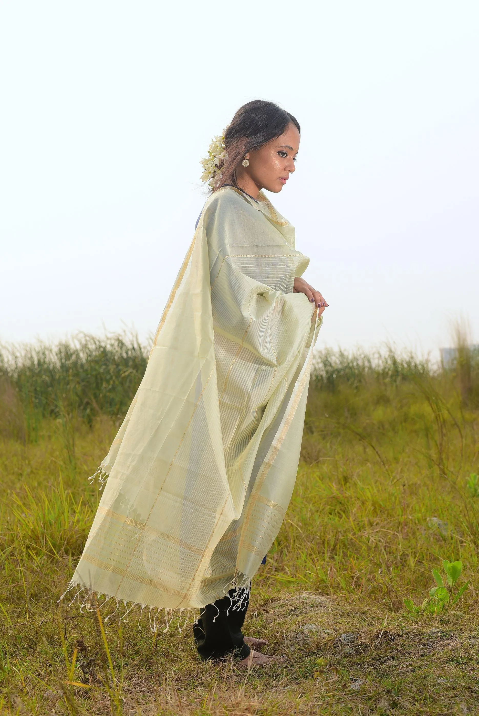 Kaisori Noor collection - Maheswari green silk cotton dupatta