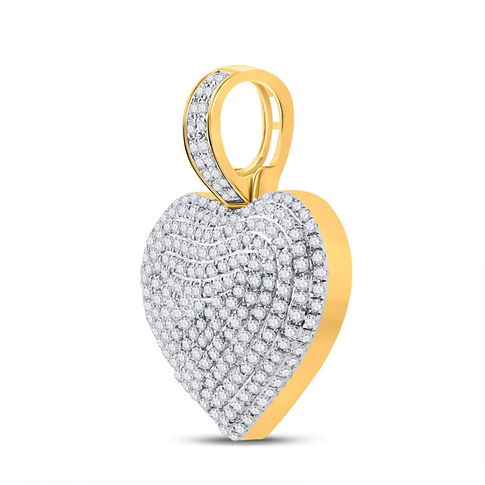 Keene Jewelers 10kt Yellow Gold Mens Round Diamond Heart Charm Pendant 3/4 Cttw