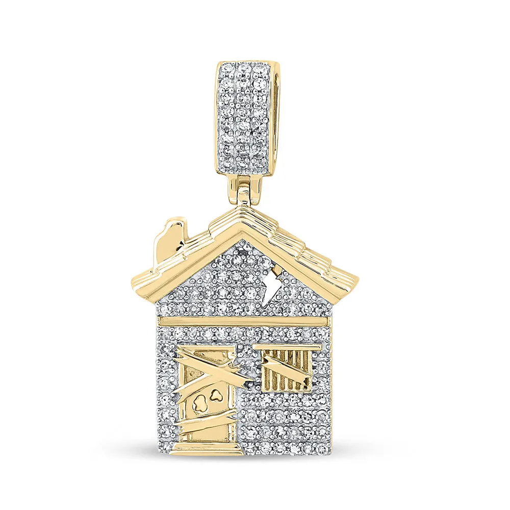 Keene Jewelers 10kt Yellow Gold Mens Round Diamond Trap House Charm Pendant 1/2 Cttw