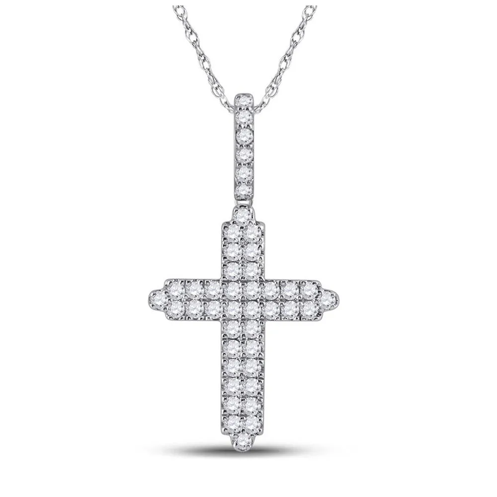 Keene Jewelers 14kt White Gold Mens Round Diamond Cross Charm Pendant 3/4 Cttw