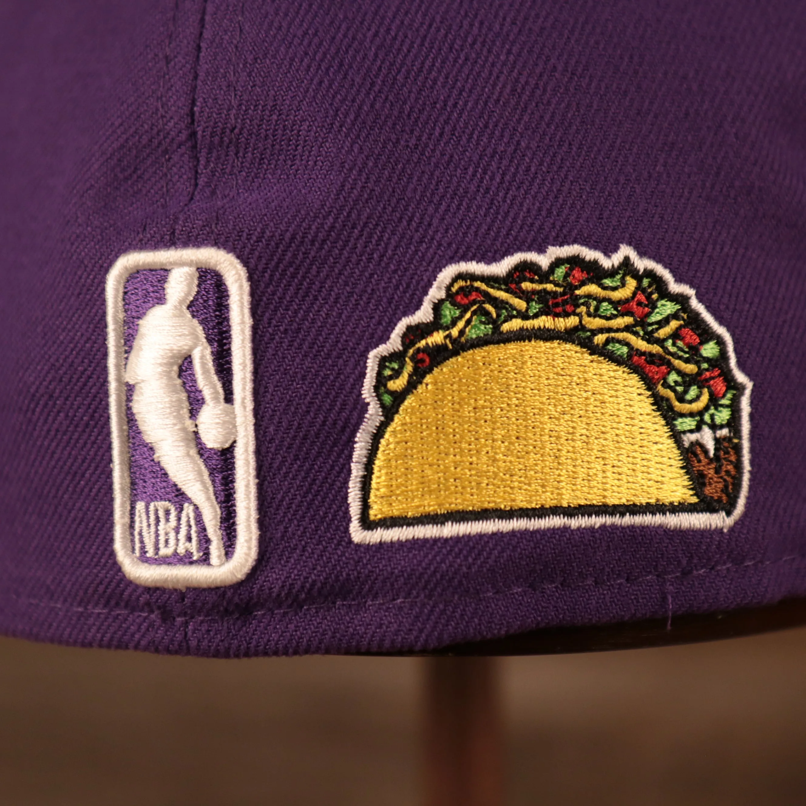 Larry O'Brien Trophy All Over Patch LA Lakers Purple Fitted | Lakers 59fifty Grey Brim Multi Patch Championship Hat