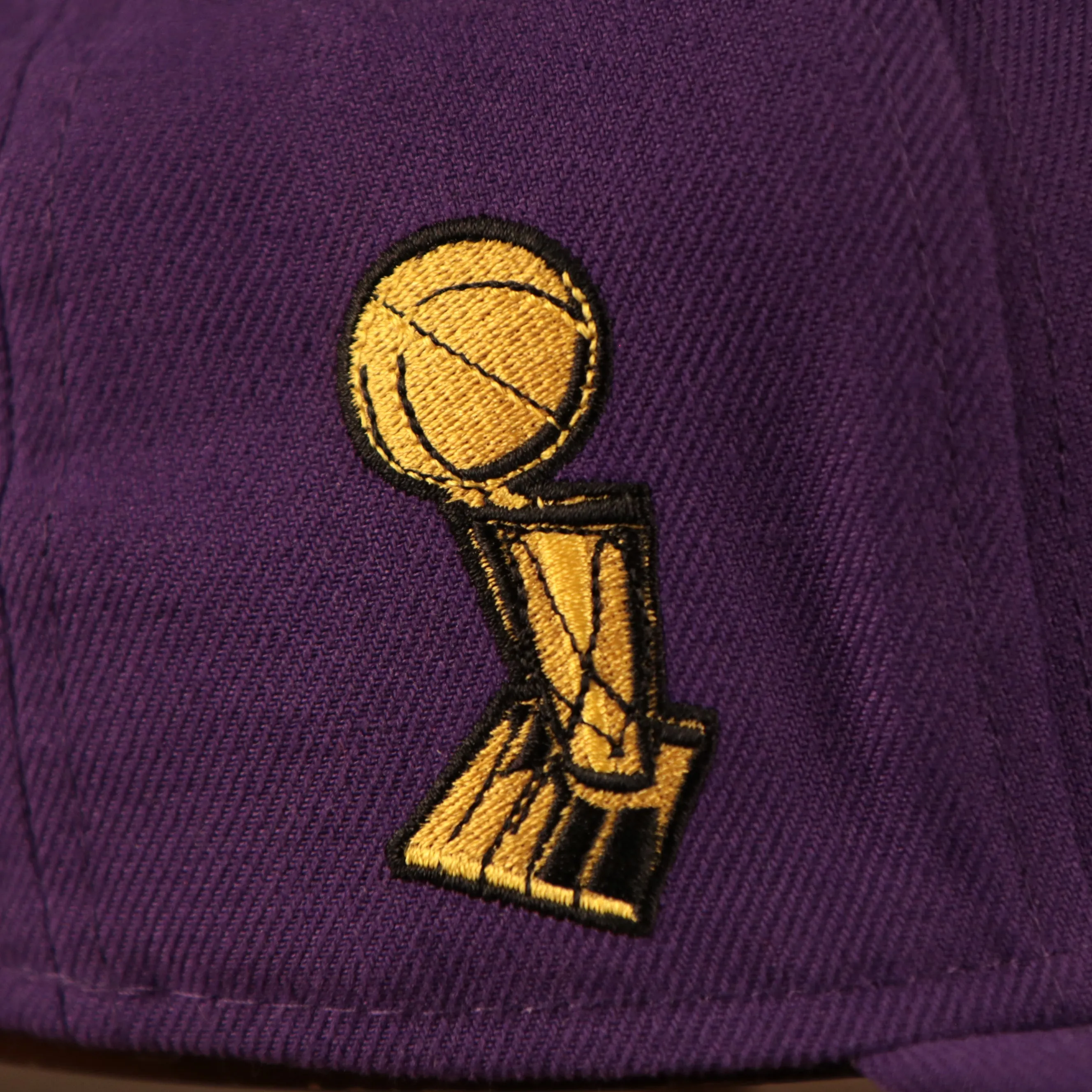 Larry O'Brien Trophy All Over Patch LA Lakers Purple Fitted | Lakers 59fifty Grey Brim Multi Patch Championship Hat