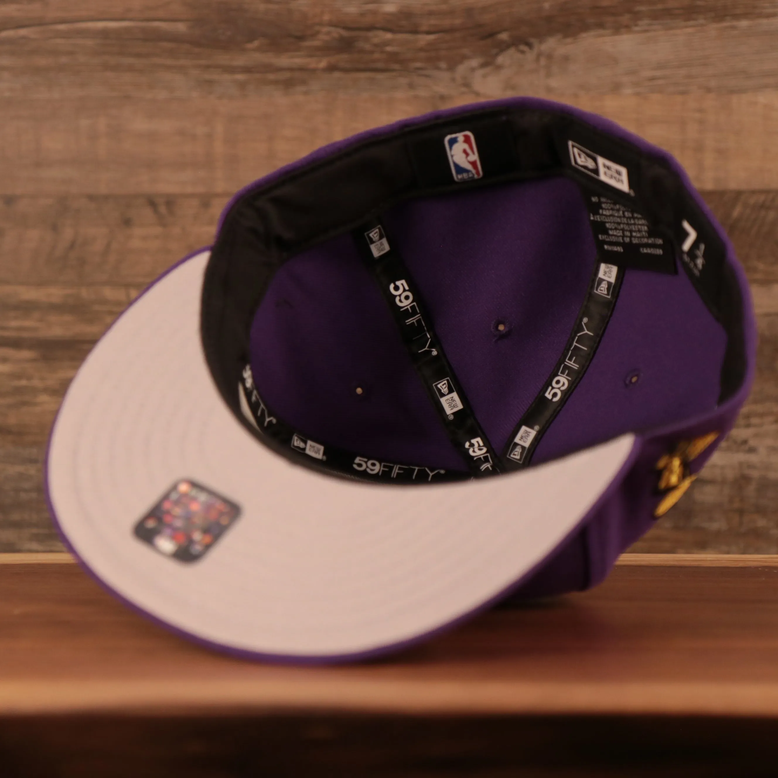 Larry O'Brien Trophy All Over Patch LA Lakers Purple Fitted | Lakers 59fifty Grey Brim Multi Patch Championship Hat