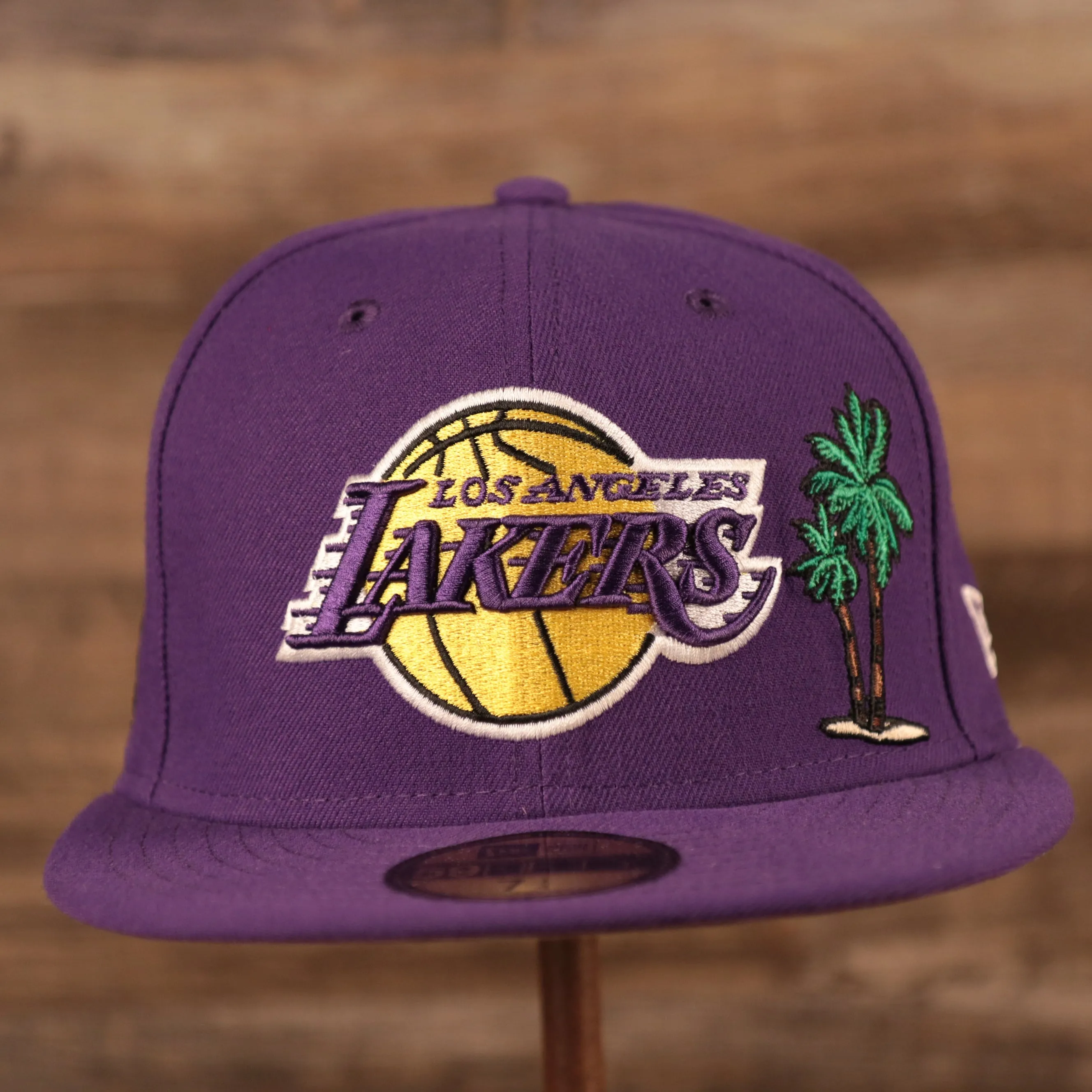 Larry O'Brien Trophy All Over Patch LA Lakers Purple Fitted | Lakers 59fifty Grey Brim Multi Patch Championship Hat