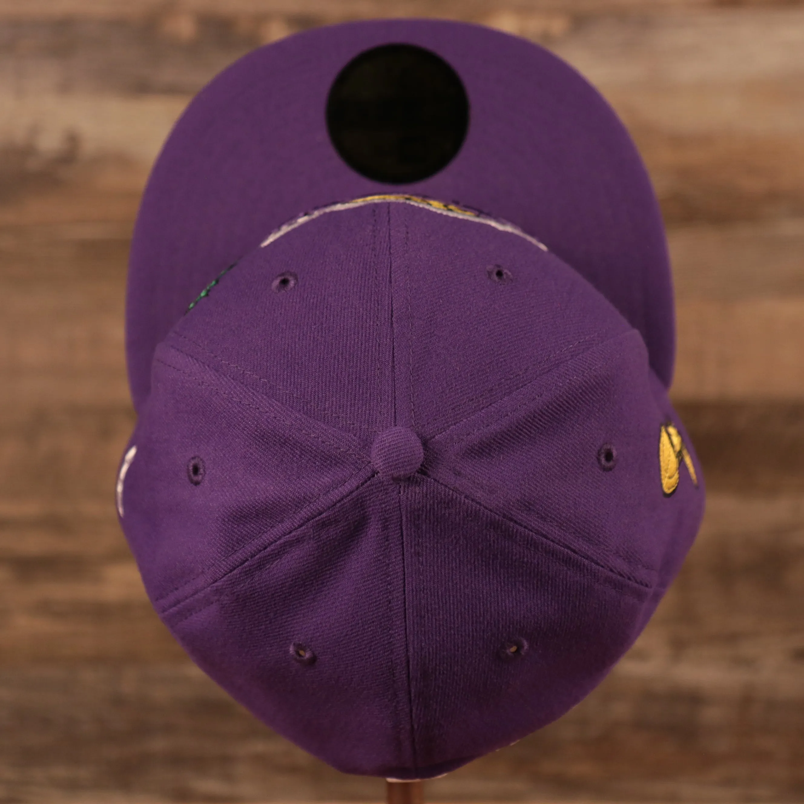 Larry O'Brien Trophy All Over Patch LA Lakers Purple Fitted | Lakers 59fifty Grey Brim Multi Patch Championship Hat