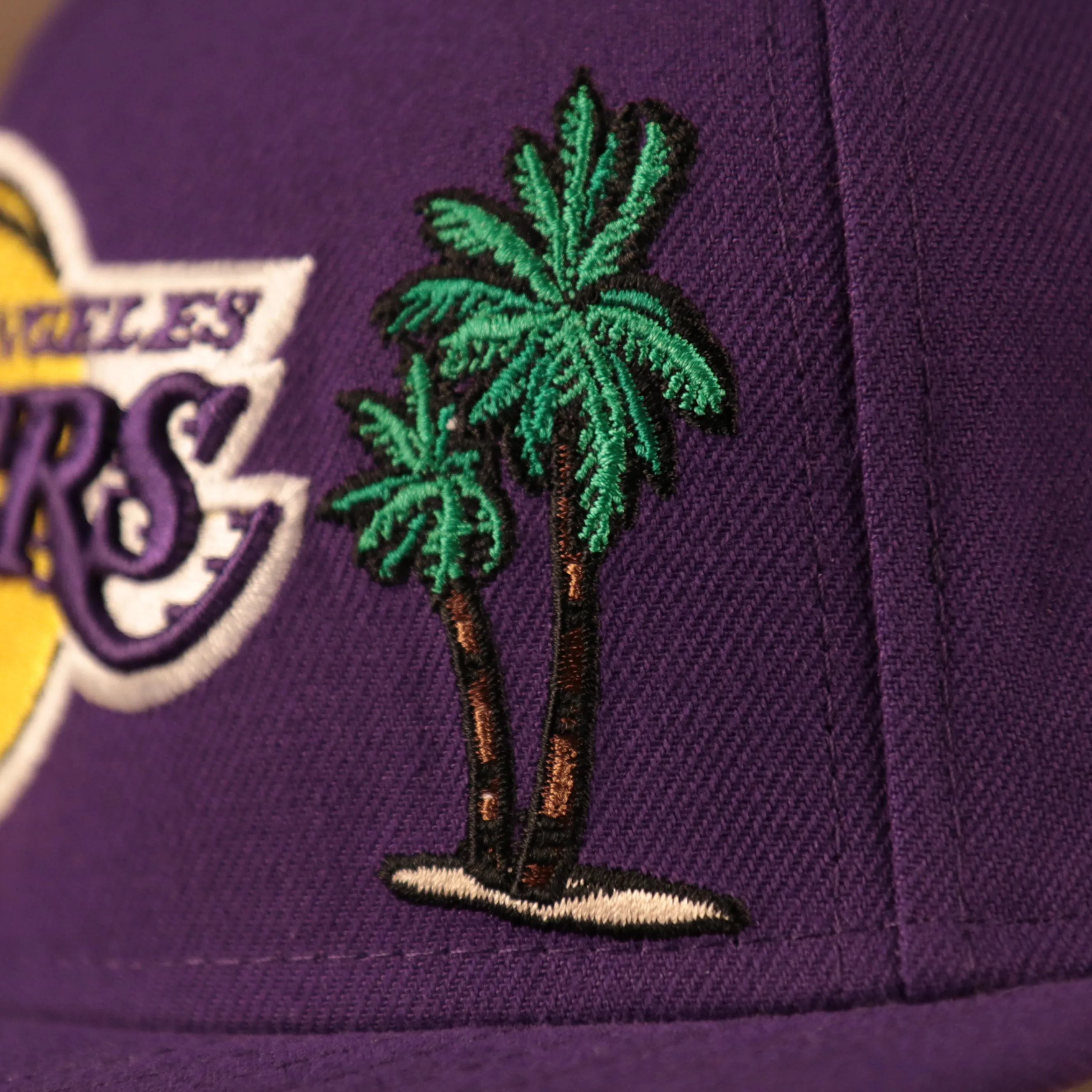 Larry O'Brien Trophy All Over Patch LA Lakers Purple Fitted | Lakers 59fifty Grey Brim Multi Patch Championship Hat