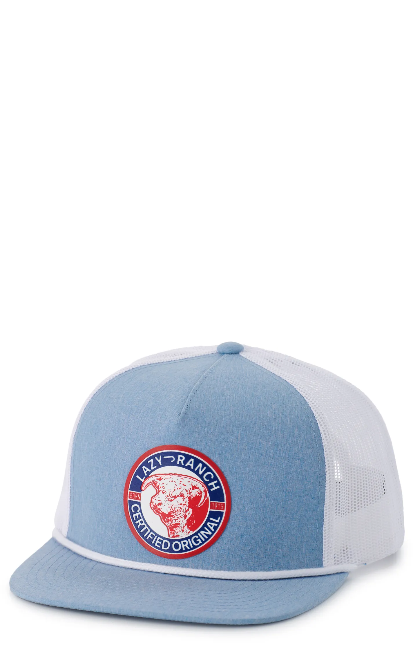 Lazy J Ranch Wear Blue & White Round Red & Navy Patch Cap