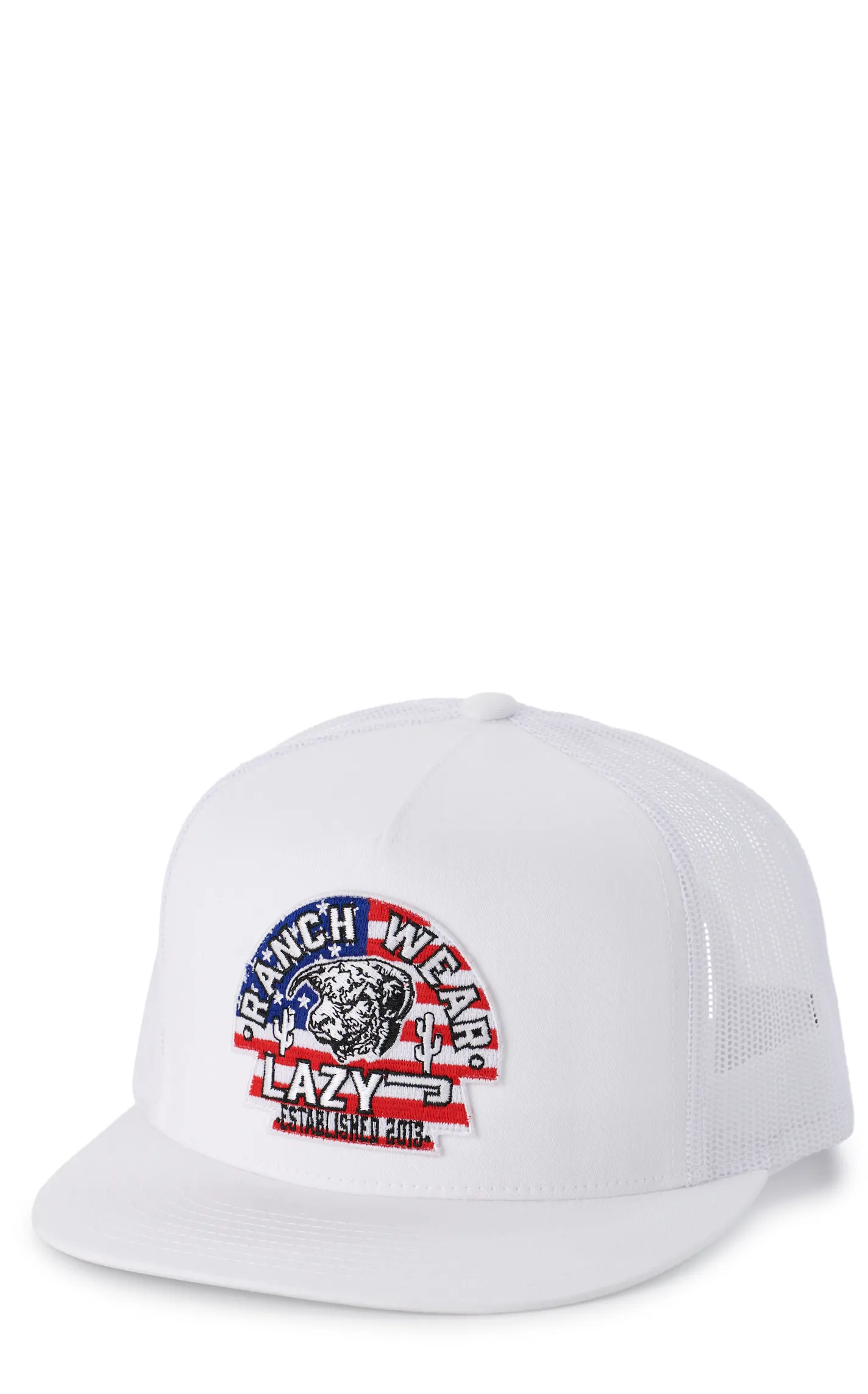 Lazy J Ranch Wear Men's White & Flag Arrowhead Logo Patch Cap