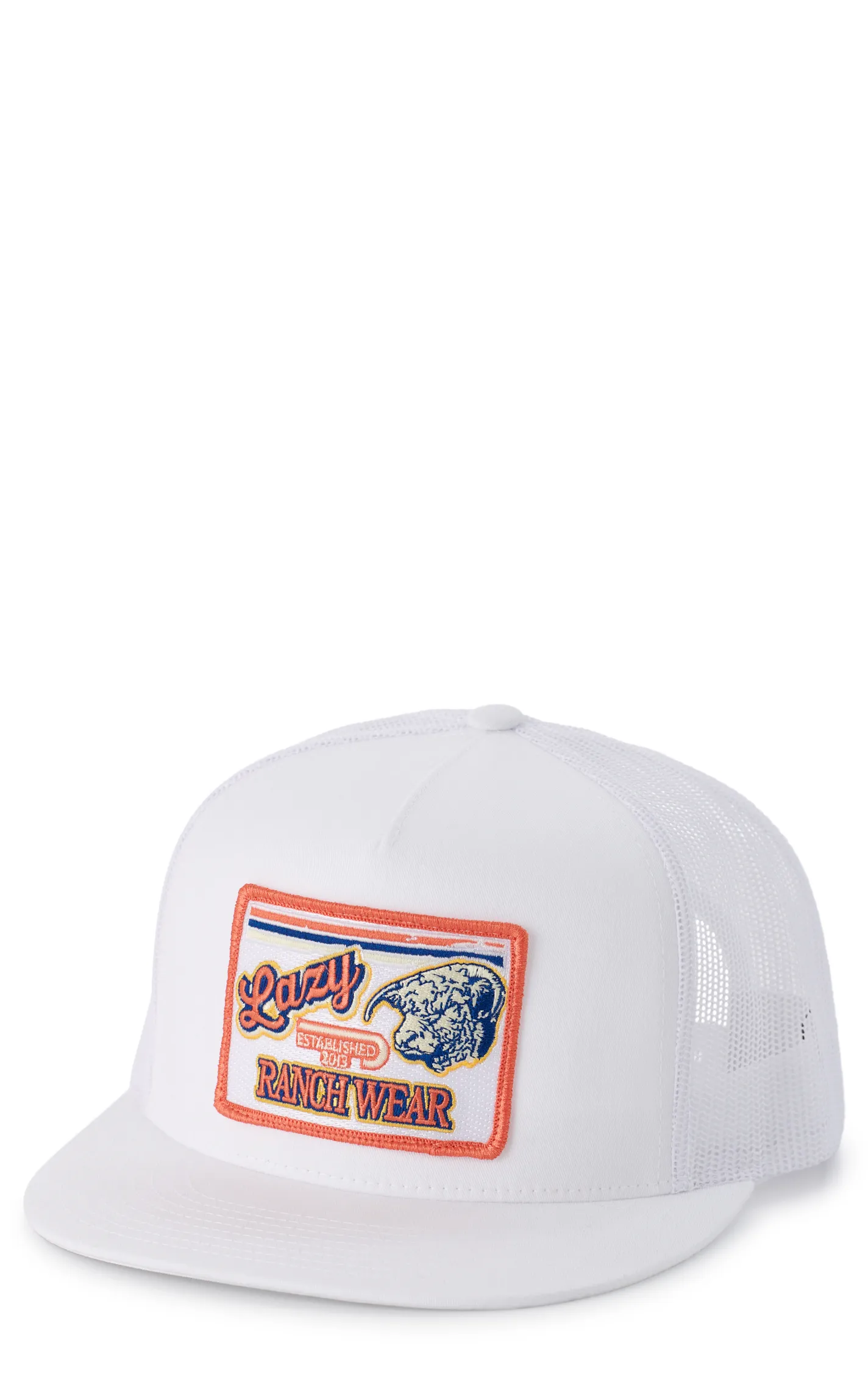 Lazy J Ranch Wear Men's White Retro Navy & Orange Logo Patch Cap