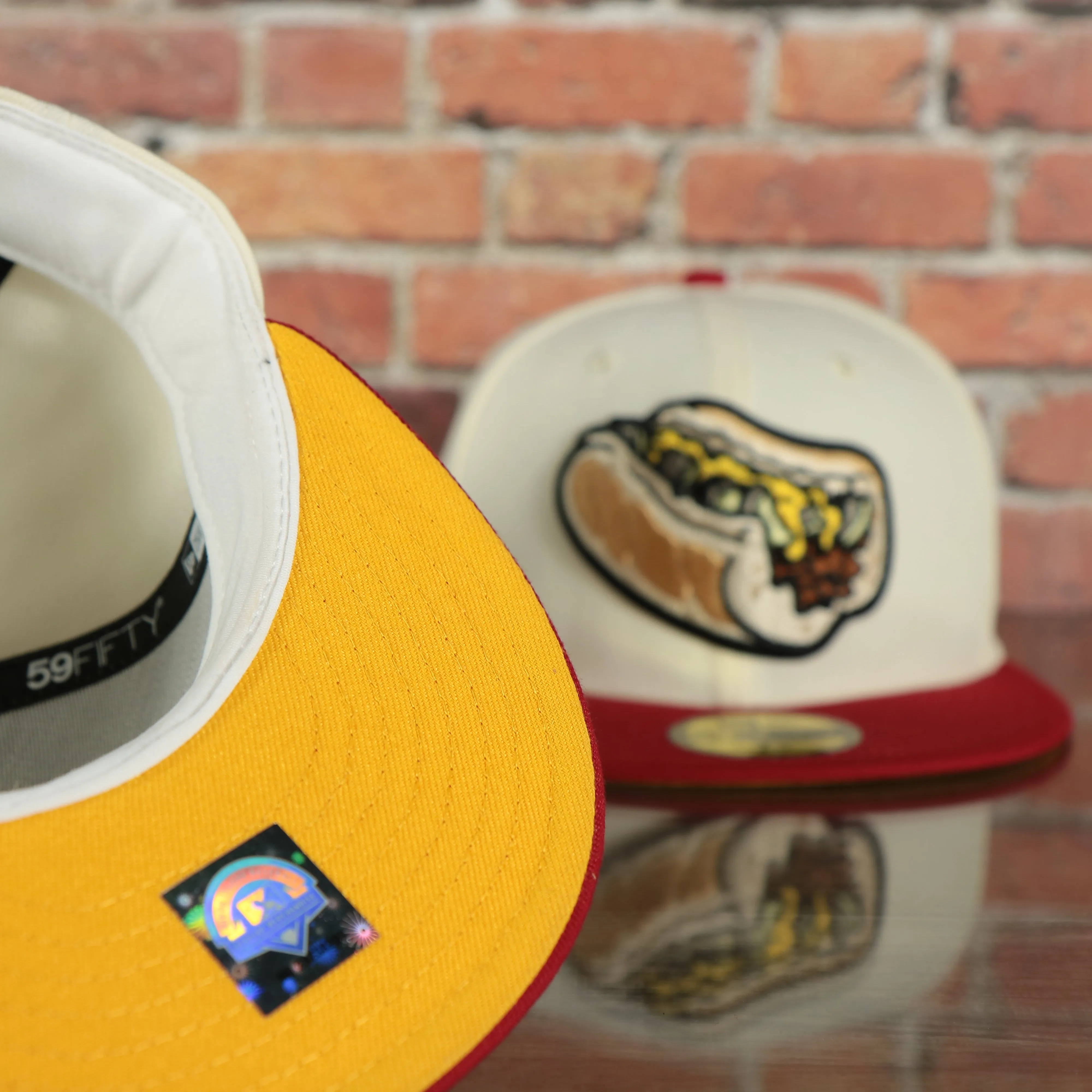 Lehigh Valley Iron Pigs Cheesesteak With Onions Yellow UV Plain Jane 59Fifty Fitted Cap | Cap Swag Exclusive