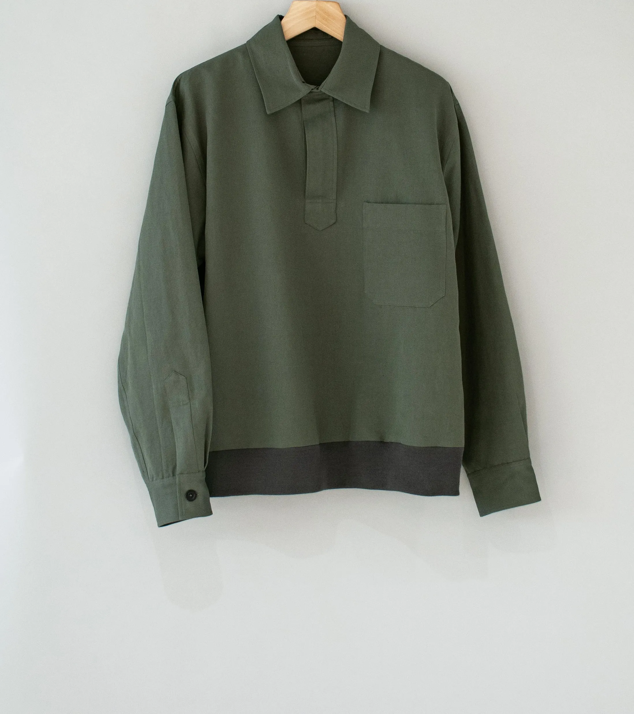 Margaret Howell 'Pull Over Shirt' (Grey Green Light Cotton Linen Twill)