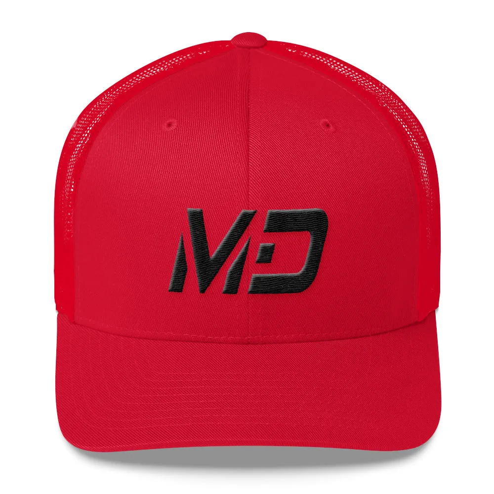 Maryland - Mesh Back Trucker Cap - Black Embroidery - MD - Many Hat Color Options Available