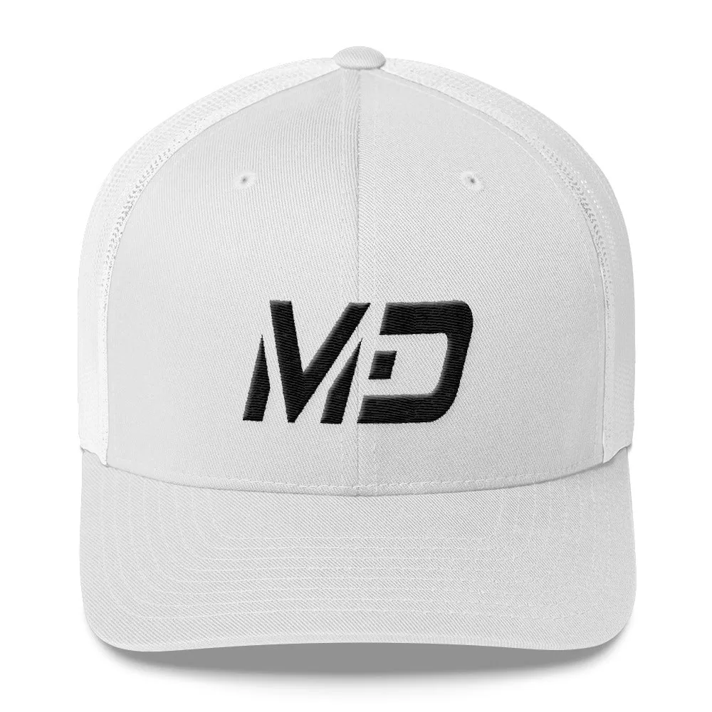 Maryland - Mesh Back Trucker Cap - Black Embroidery - MD - Many Hat Color Options Available