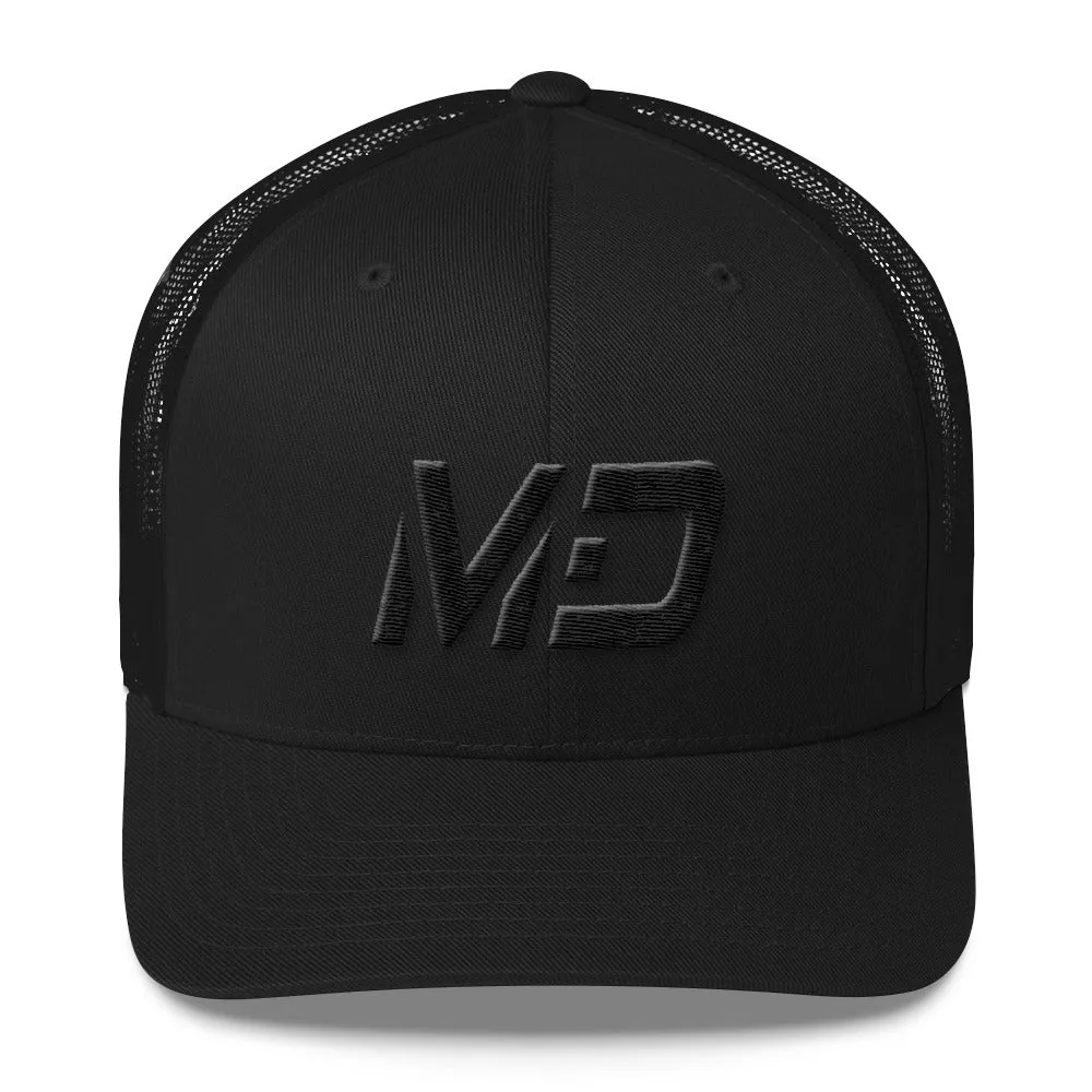 Maryland - Mesh Back Trucker Cap - Black Embroidery - MD - Many Hat Color Options Available