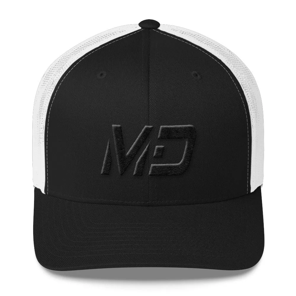 Maryland - Mesh Back Trucker Cap - Black Embroidery - MD - Many Hat Color Options Available