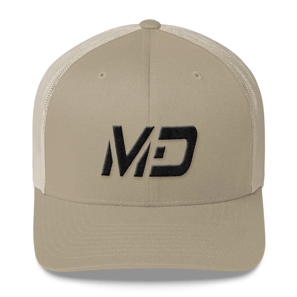 Maryland - Mesh Back Trucker Cap - Black Embroidery - MD - Many Hat Color Options Available