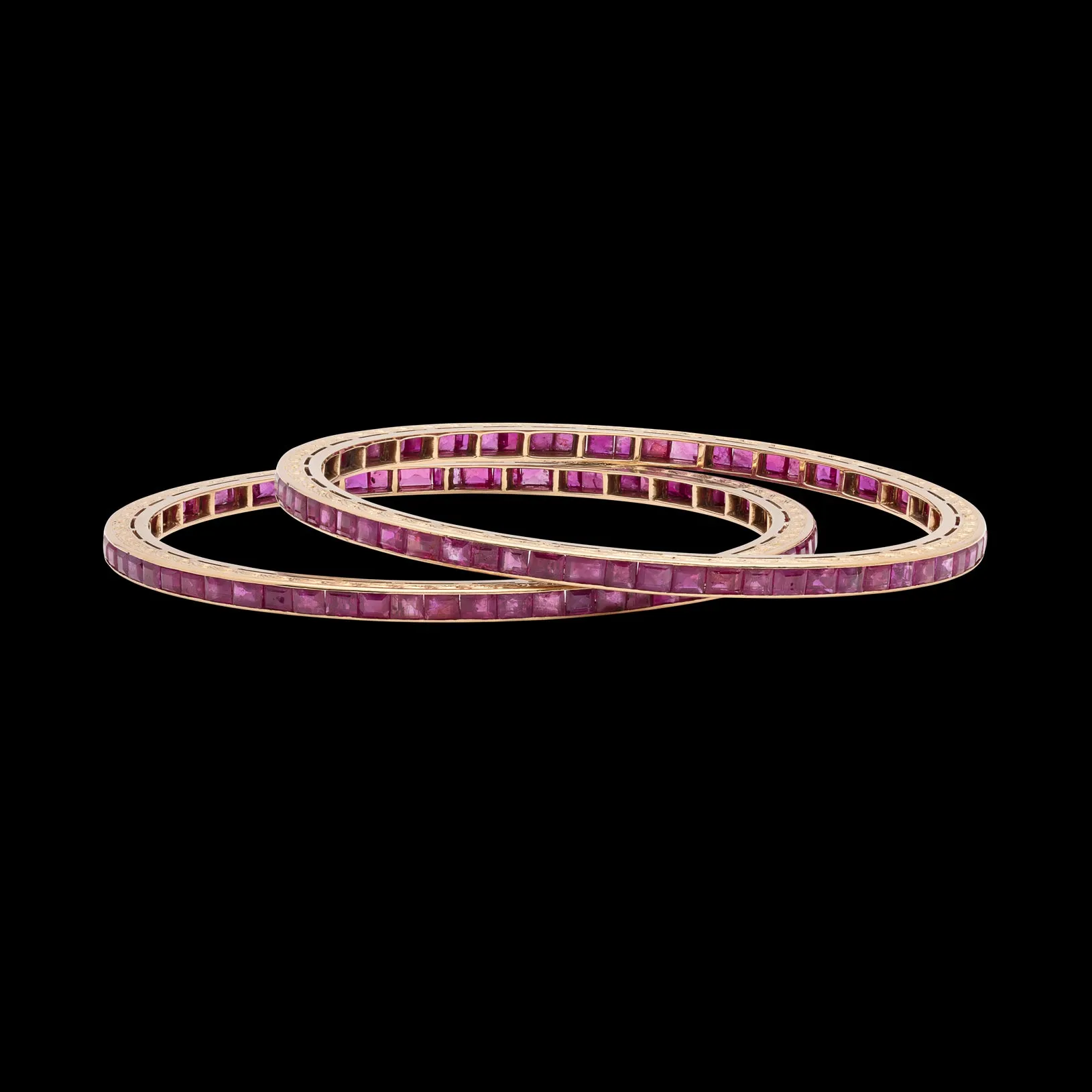 Matching Pair of Ruby & Gold Bangle Bracelets