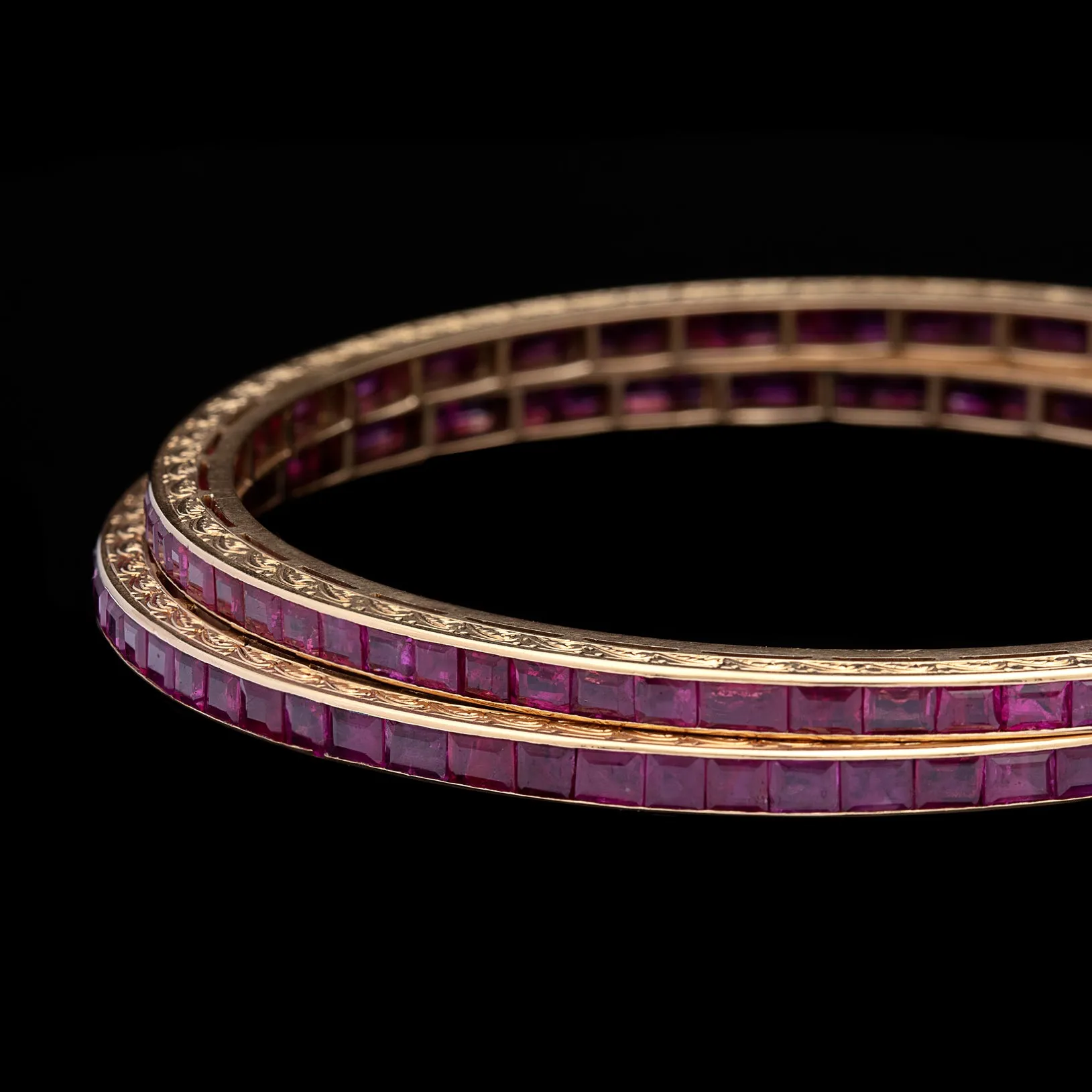 Matching Pair of Ruby & Gold Bangle Bracelets