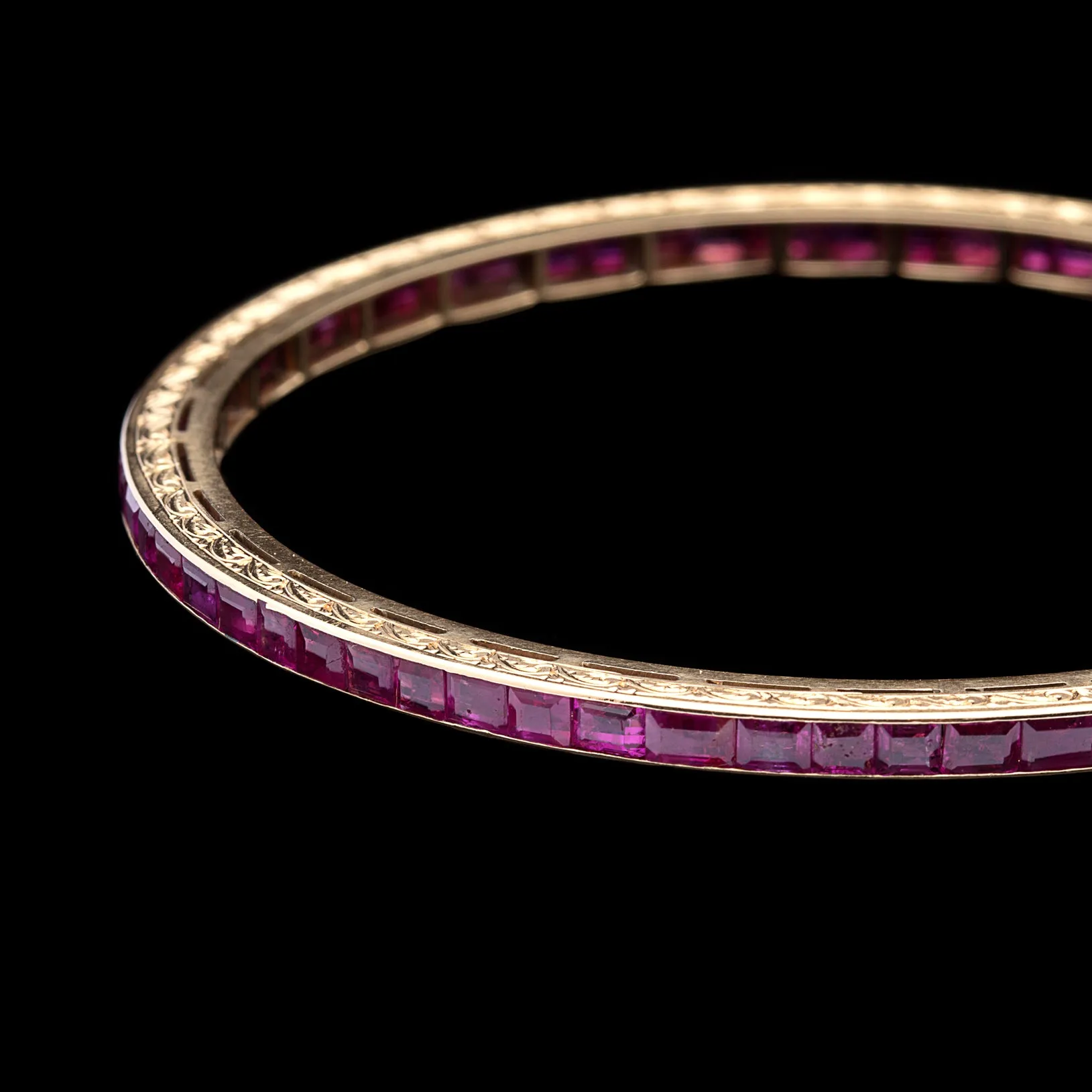 Matching Pair of Ruby & Gold Bangle Bracelets