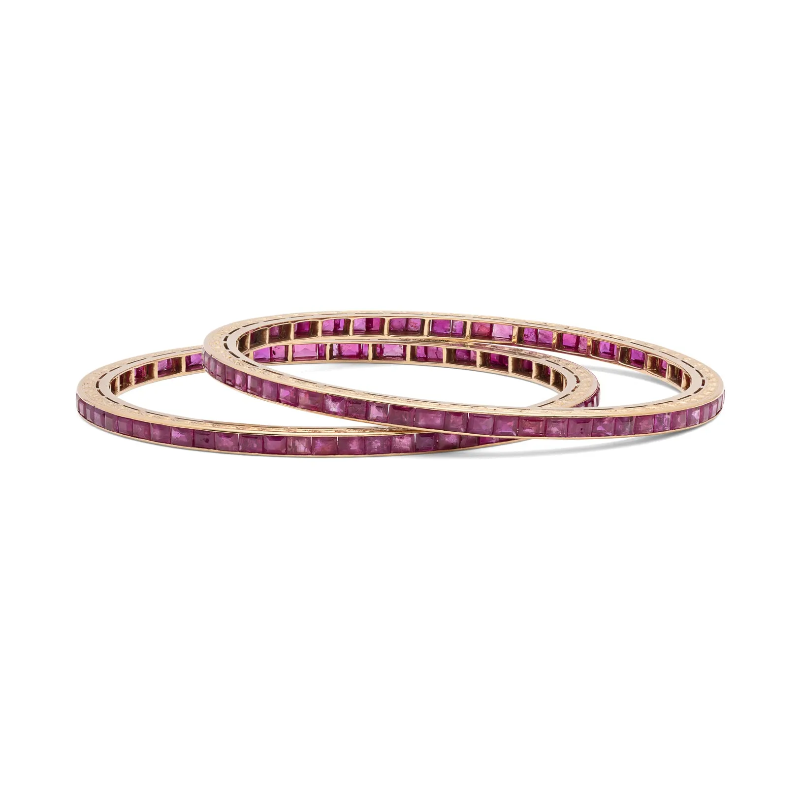 Matching Pair of Ruby & Gold Bangle Bracelets