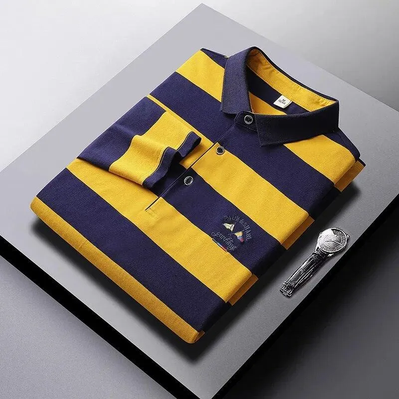 Men Cotton Embroidered Striped Polo