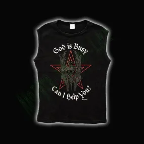 Men's Black T-Shirt Muscle Vest Baphomet God Is Busy