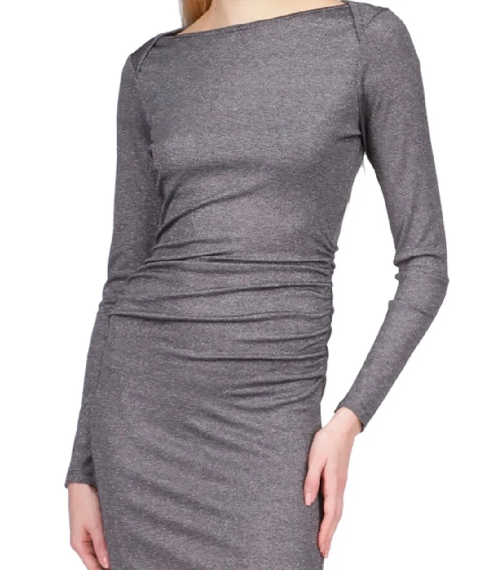 Michael Kors Womens Ruched Long Sleeve Boat Neck Mini Party Sheath Dress Grey Size X-Large