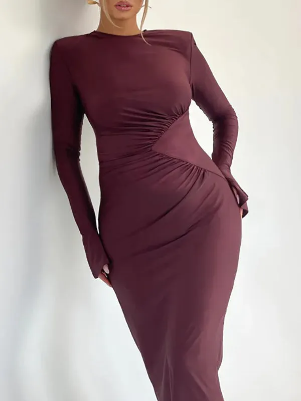 Momnfancy Shirred Ruched Flare Sleeve Bodycon Photoshoot Maternity Maxi Dress