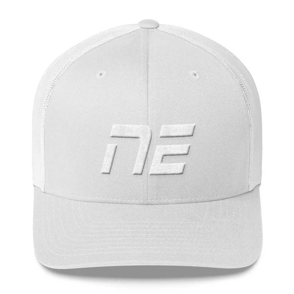 Nebraska - Mesh Back Trucker Cap - White Embroidery - NE - Many Hat Color Options Available