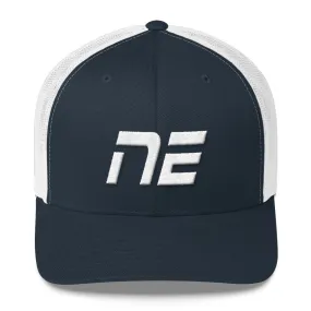 Nebraska - Mesh Back Trucker Cap - White Embroidery - NE - Many Hat Color Options Available