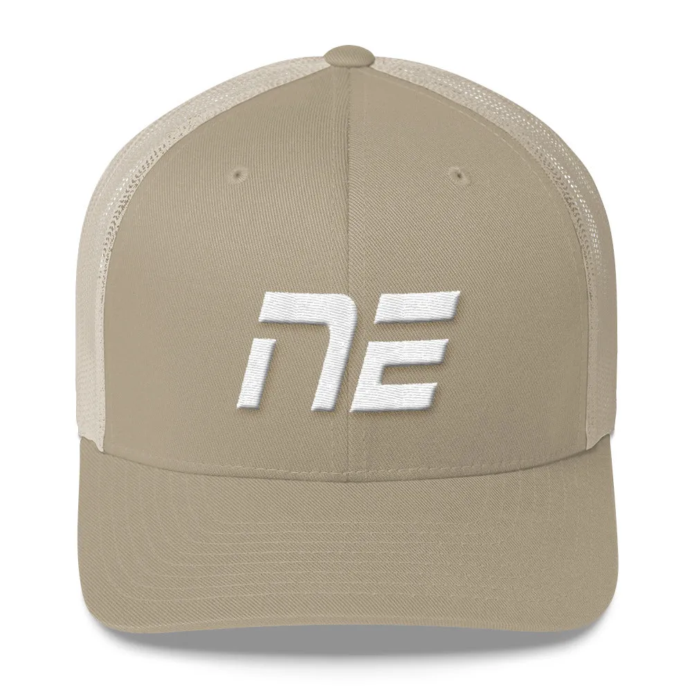 Nebraska - Mesh Back Trucker Cap - White Embroidery - NE - Many Hat Color Options Available