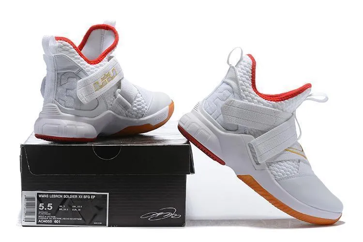 Nike Lebron Soldier XII 12 SFG EP Grey White Red Men Shoes Sale Size US7,8,8.5,9,10,11,12