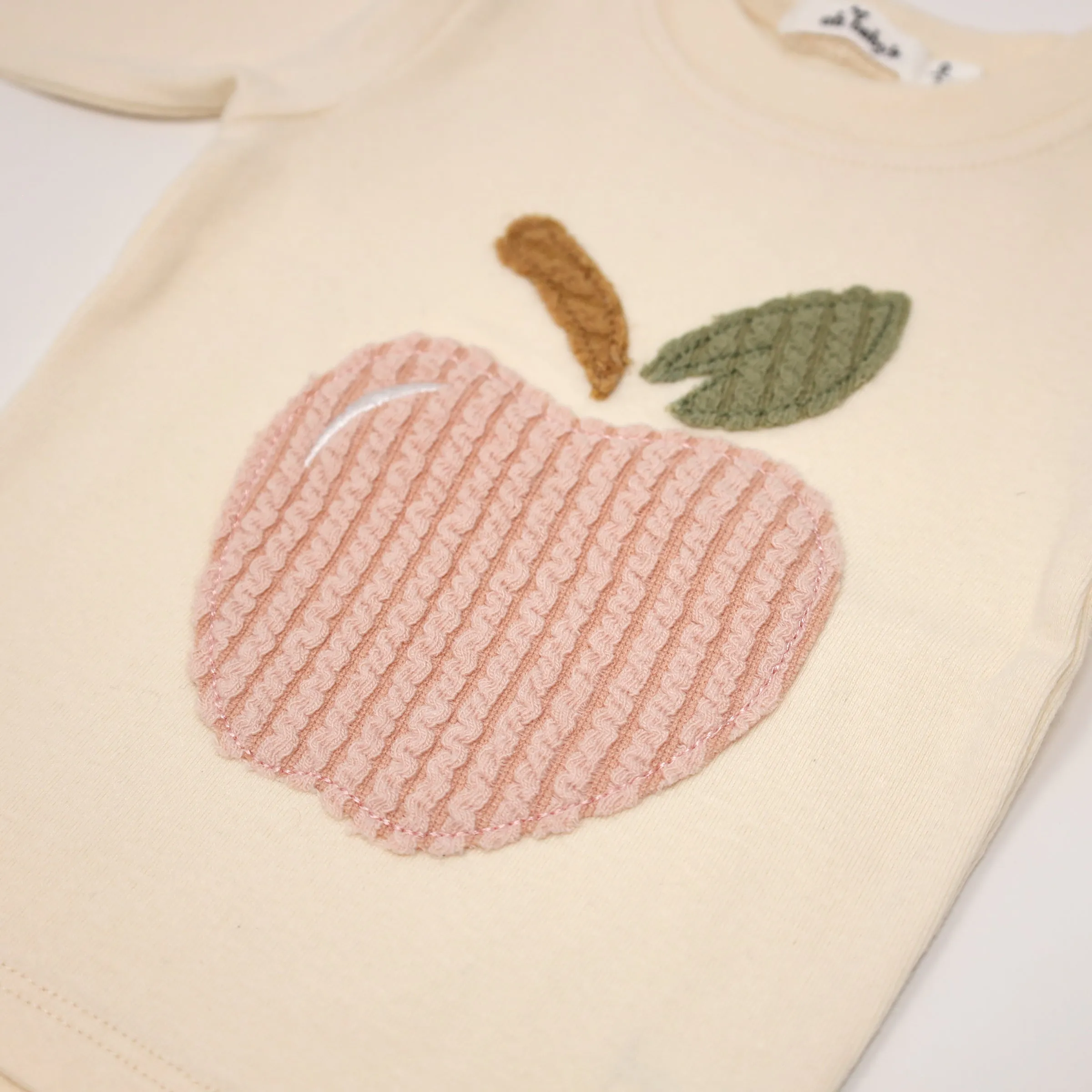 oh baby! Long Sleeve Two Piece Set Ribbed Pink Apple Applique - Vanilla