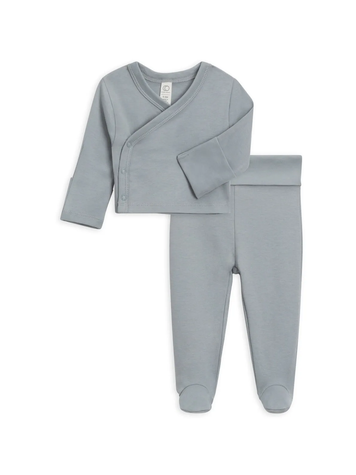 Organic Kimono Wrap Top & Footed Pant Set / Mist