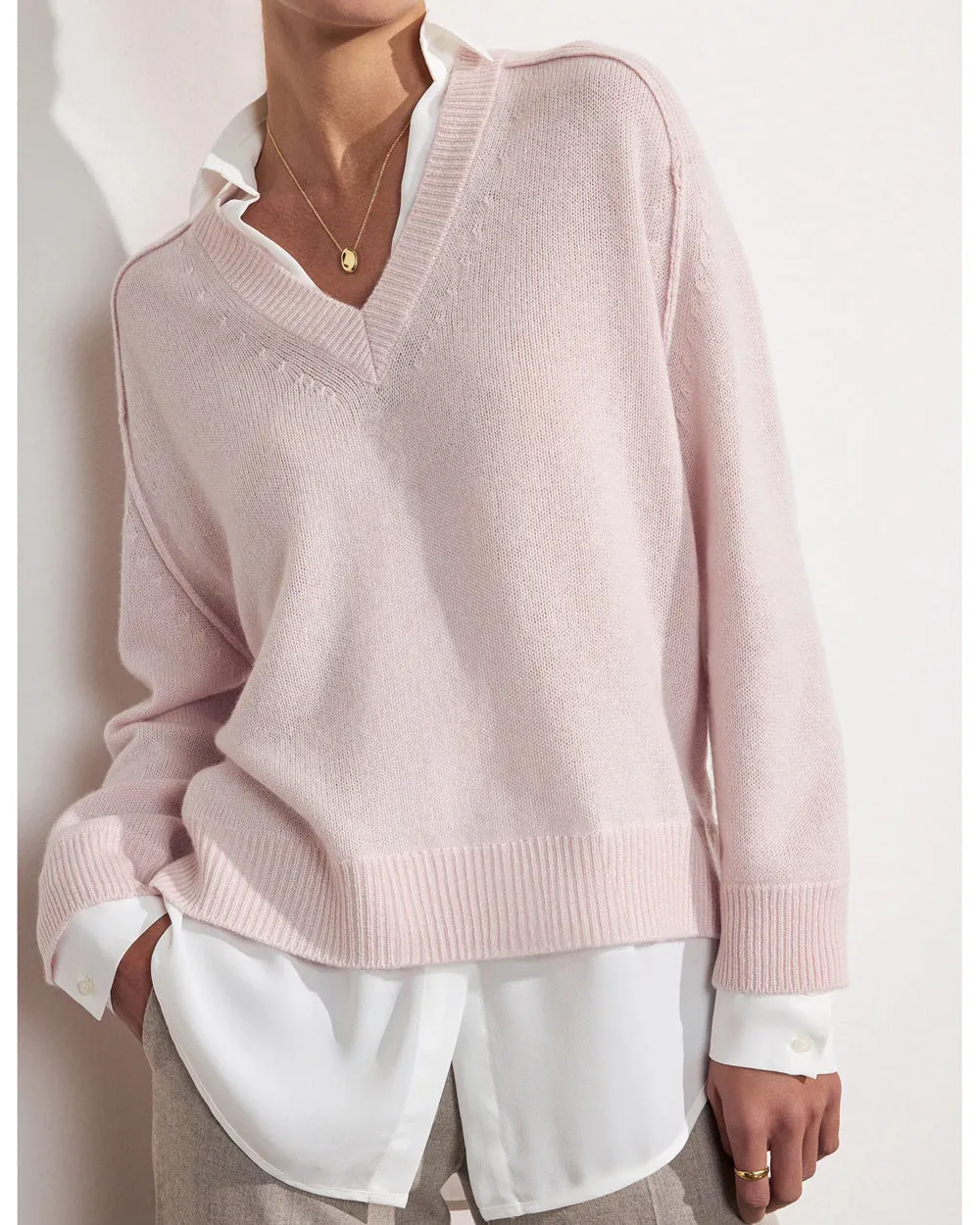 Paloma and White V Neck Layered Pullover