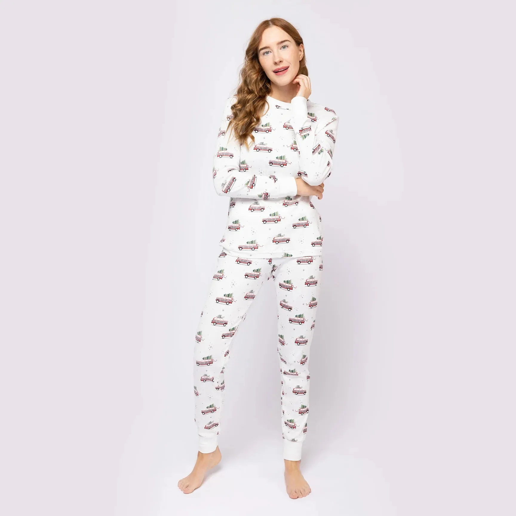 Petit Lem Station Wagon Print on Off-White Women's PJ Set