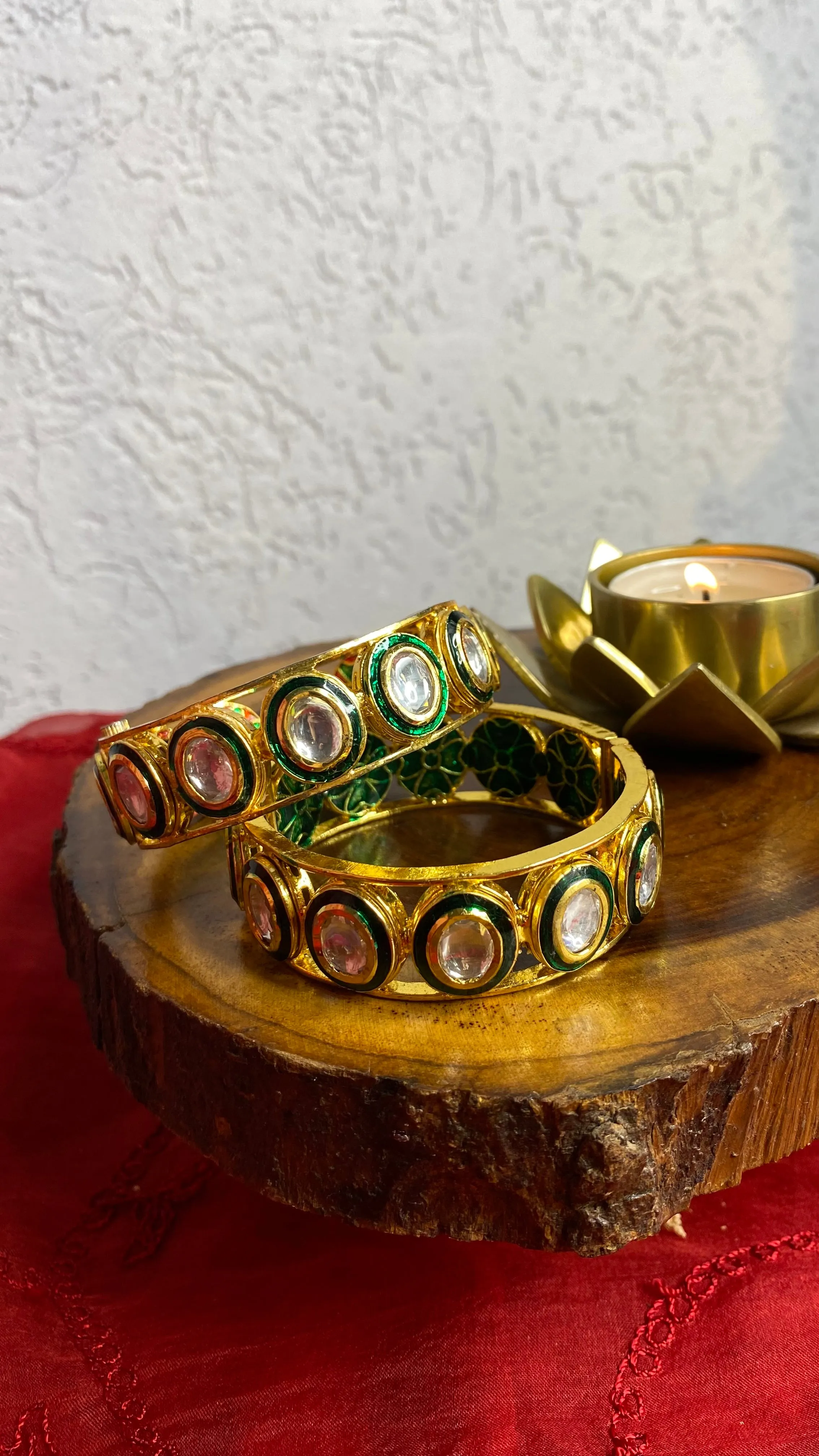 Polki Green Meena Openable Bangle