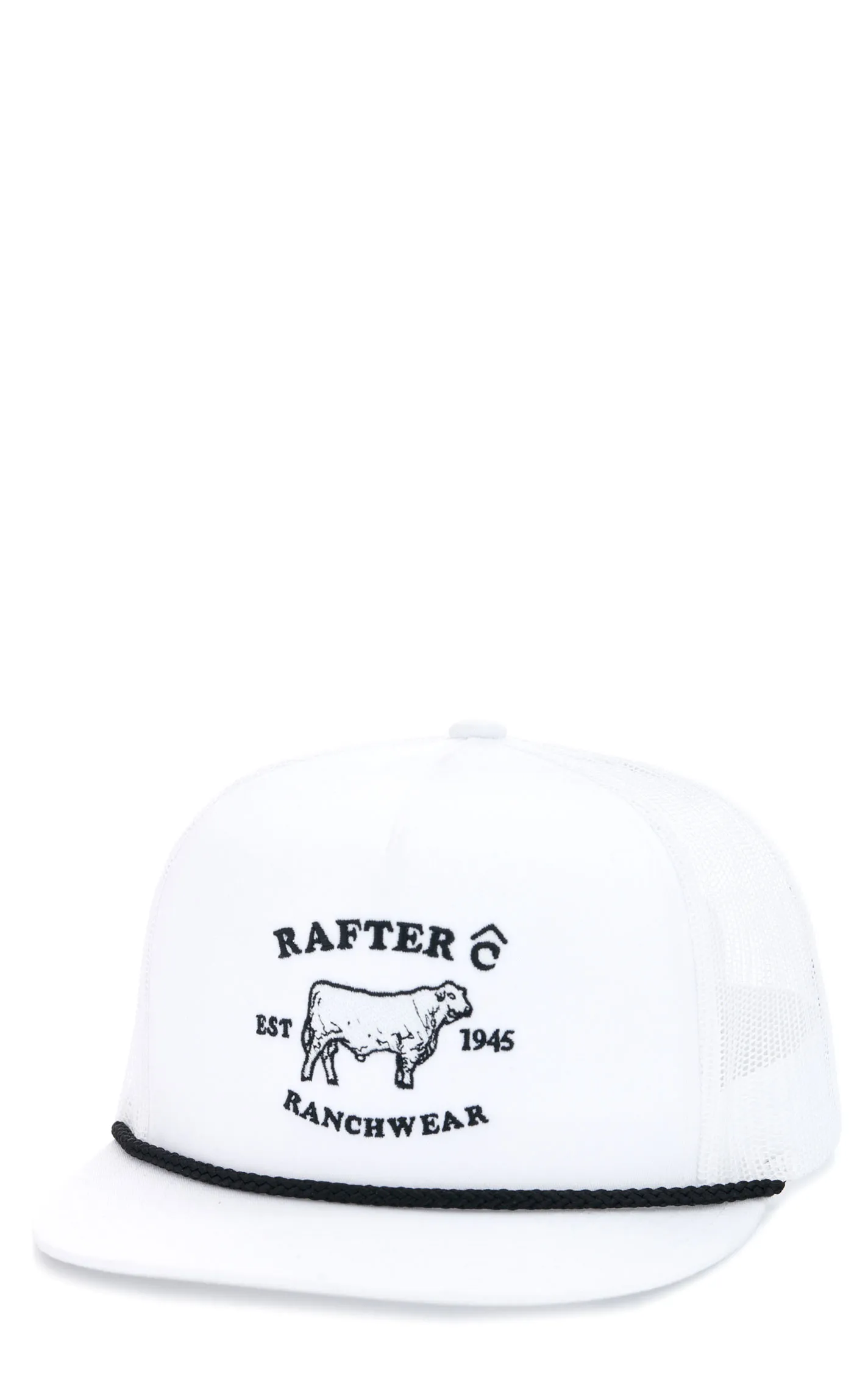 Rafter C Men's White & Black Embroidered Bull Logo Cap